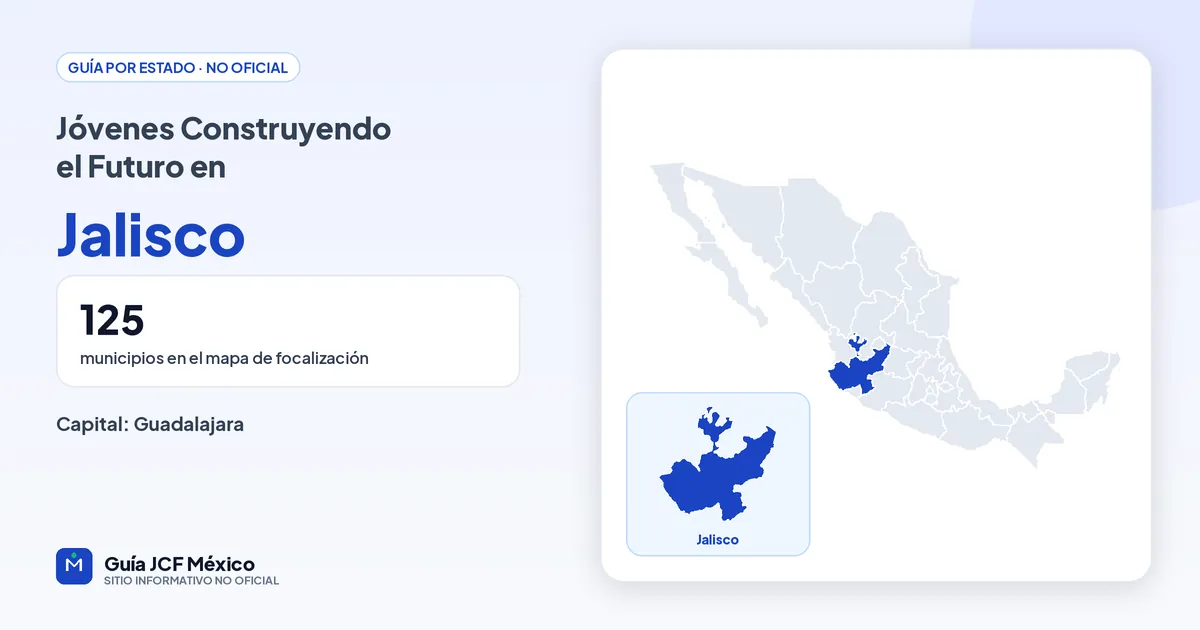 Mapa de Jalisco para consultar Jóvenes Construyendo el Futuro