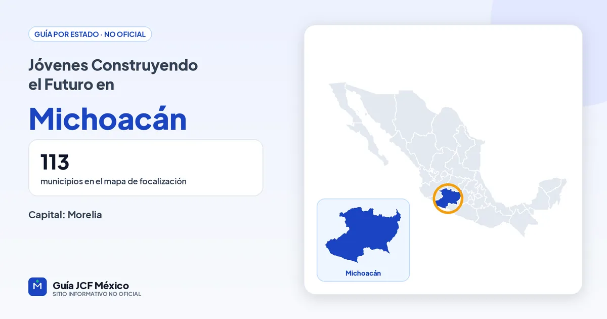 Mapa de Michoacán para consultar Jóvenes Construyendo el Futuro