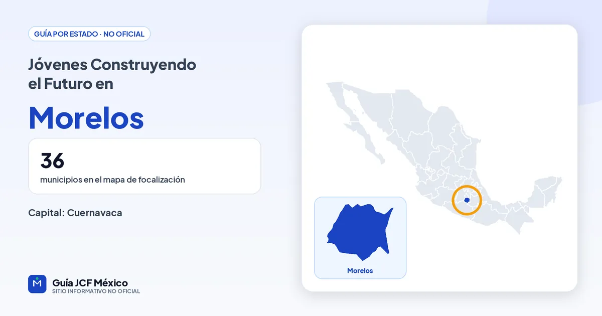 Mapa de Morelos para consultar Jóvenes Construyendo el Futuro