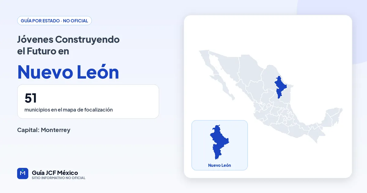 Mapa de Nuevo León para consultar Jóvenes Construyendo el Futuro