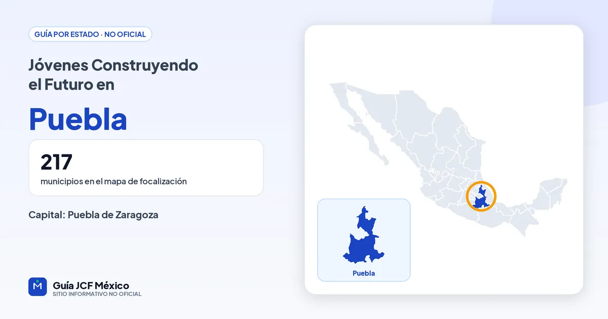 Mapa de Puebla para consultar Jóvenes Construyendo el Futuro