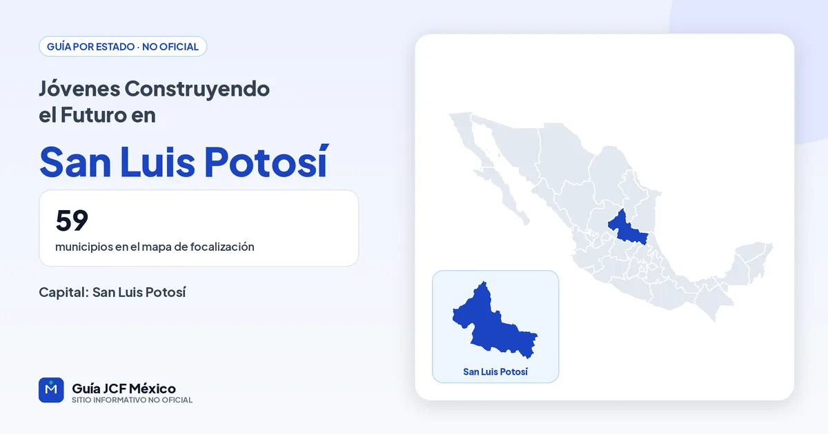 Mapa de San Luis Potosí para consultar Jóvenes Construyendo el Futuro