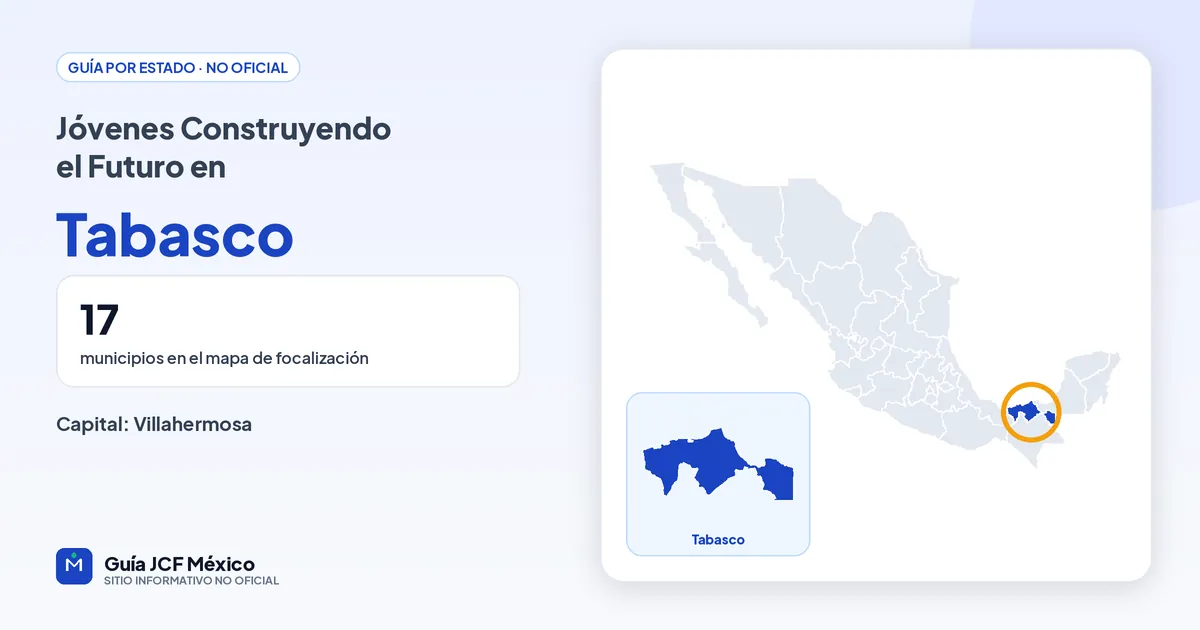 Mapa de Tabasco para consultar Jóvenes Construyendo el Futuro