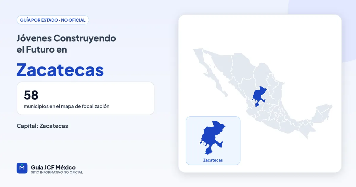 Mapa de Zacatecas para consultar Jóvenes Construyendo el Futuro